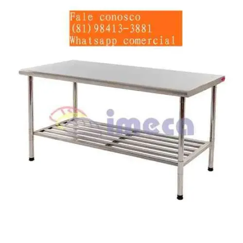 Mesa de inox com prateleira embaixo ideal para restaurantes e comércios em até 10x