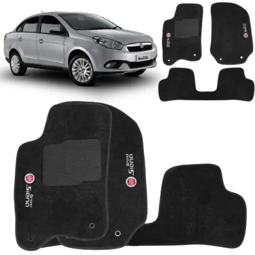 Tapete Carpete Fiat Grand Siena - Preto 3 Peças - Ecotap
