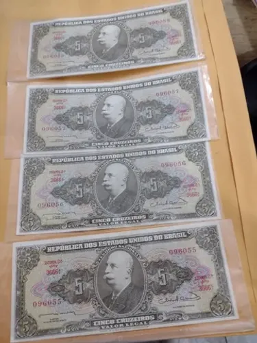 4 cédulas de 5 cruzeiros do barão do Rio Branco