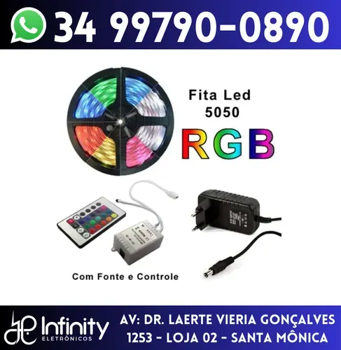 Fita de Led Colorida RGB c/ Controle e Fonte