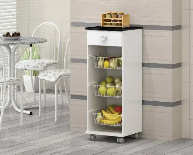 Promoção! Fruteira Talita Branco Branco Tampo Preto Até 12x - Frete Grátis