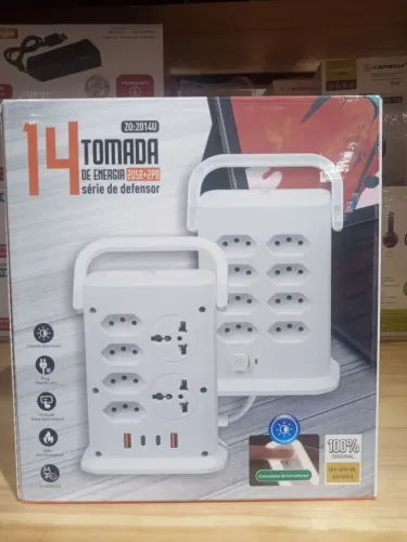 Filtro de Linha Torre 14 Tomadas 2500W com 2 USB e 2 USB-C, Proteção Contra Sobrecarga