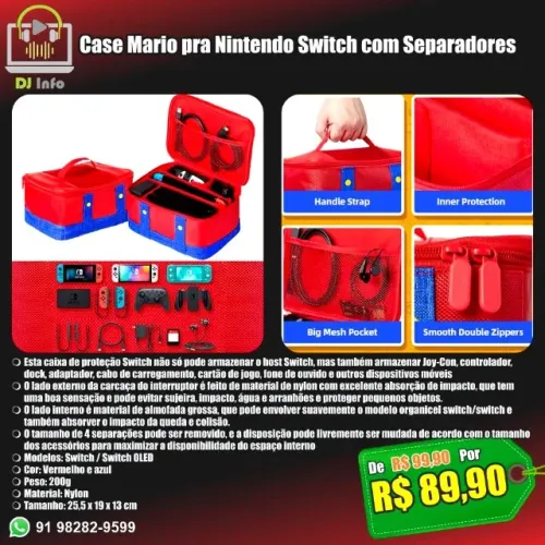 Case Mario pra Nintendo Switch com Separadores