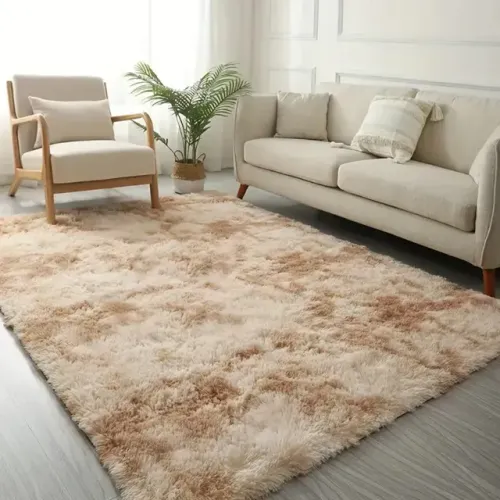 Tapete Peludo para Sala de Estar Branco/Bege 1,50x1,00