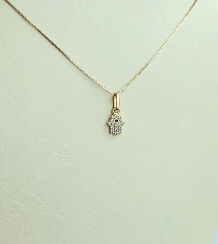 Colar Mão de Fátima mini, veneziana Ouro 18k