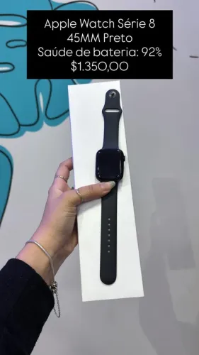 Apple Watch Series 8 / 45MM / Preto / Saúde de bateria 92% / R$ 1.350,00 / loja fisica