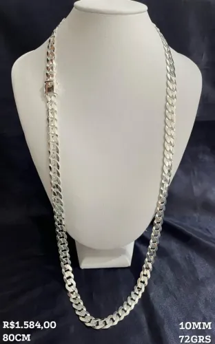 Cordão Escama de Peixe com Tranca 10mm 80cm (PRATA 925)