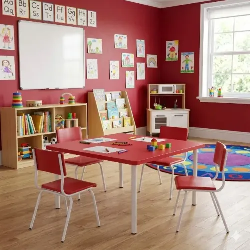 Conjunto Infantil Quadrado 04 Cadeiras Vermelho Tampo Plástico 06 a 09 Anos 44007 Escolar