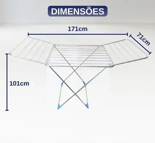 Varal de Chão com Abas Tamanho Grande de Alumínio 171cm Resistente Grande Forte