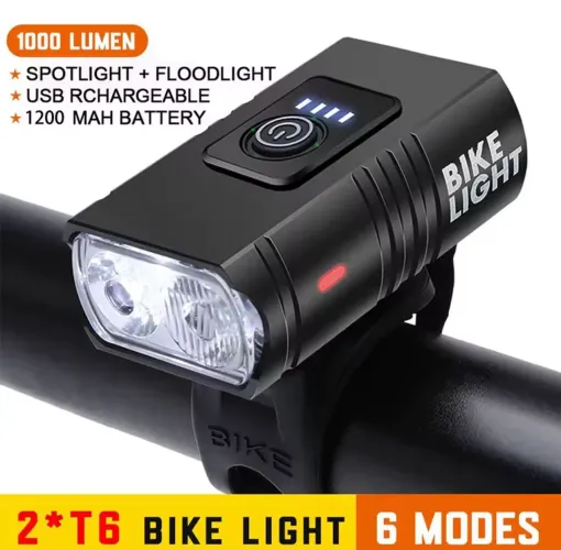 Farol/lanterna Bike/Patinete recarregável xml-T6 em alumínio 6 modos extra forte