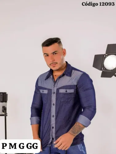 Camisa Jeans Manga Longa Masculina