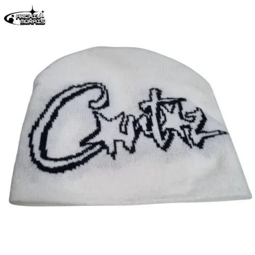 Touca Beanie Corteiz Branco e Preto - Estilo Y2K / Graffiti Streetwear