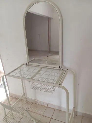 Penteadeira tubular, retro, com gaveta e cadeira,