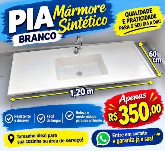 Pia de mármore sintetico.