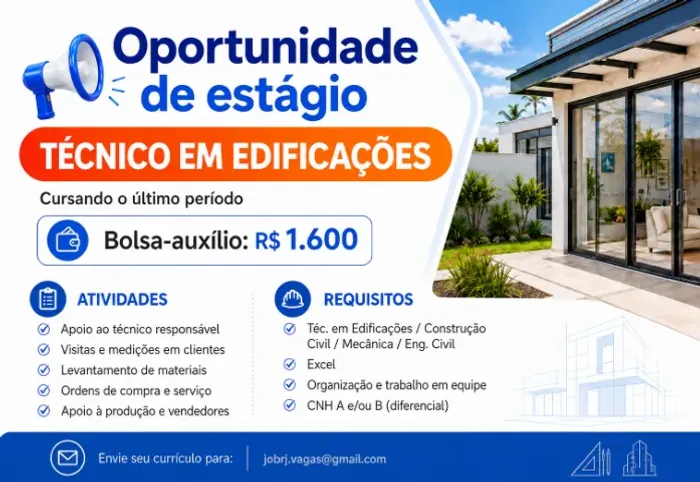 Vaga para Estágio Téc. de Edificações