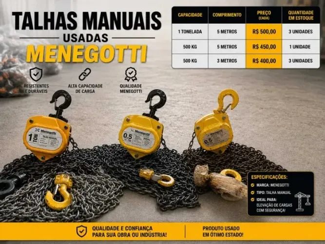 Talha Manual Menegotti Usada - 500 kg e 1 Tonelada