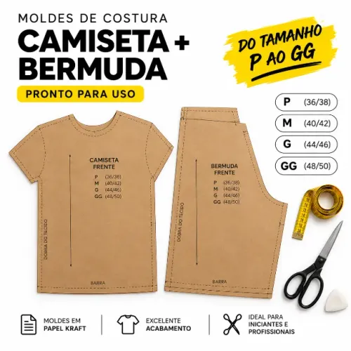KIT MOLDES CAMISETA + BERMUDA (Papel Kraft) ? P ao GG