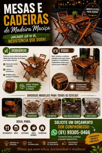 Conjunto de mesa e cadeiras dobráveis 70x70 chama no direct 