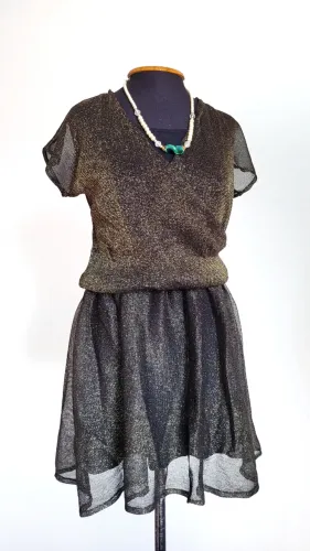 Vestido Curto Tule Poliamida e Viscose com Fios Metalizados, Veste P, Sem Avarias