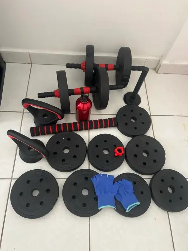 Kit de Halteres 20kg com Barra Kettlebell - Pouquíssimo uso!