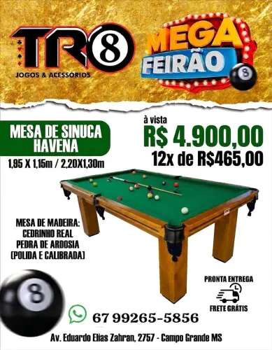 Mesa de Sinuca em Madeira na Promoção