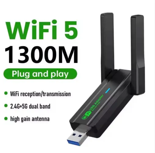 Placa de Rede Sem Fio Wi-Fi 5 1300Mbps Dual Band USB 3.0
