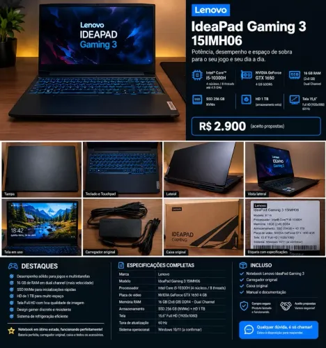 Lenovo IdeaPad Gaming 3 - GTX 1650 16 GB RAM | COMPLETO