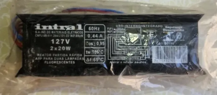 Reator Partida Rápida para 2 Lâmpadas Fluorescentes de 20W - 127V - Intral