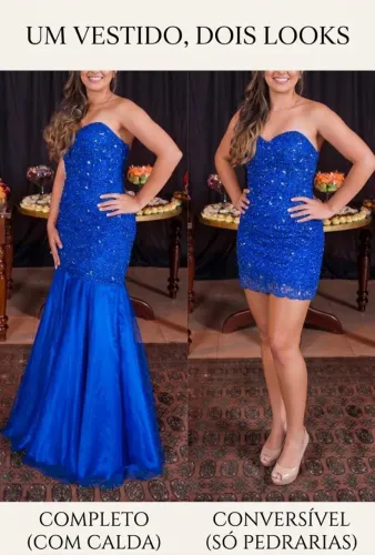 Vestido de Festa/Formatura 2 em 1 Azul Royal com Pedrarias - Veste 36/38