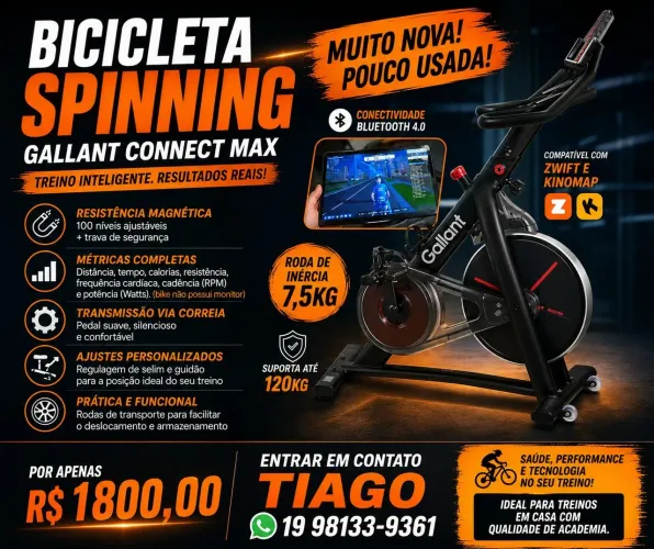 Bicicleta Ergométrica Spinning Gallant Connect Max Magnética