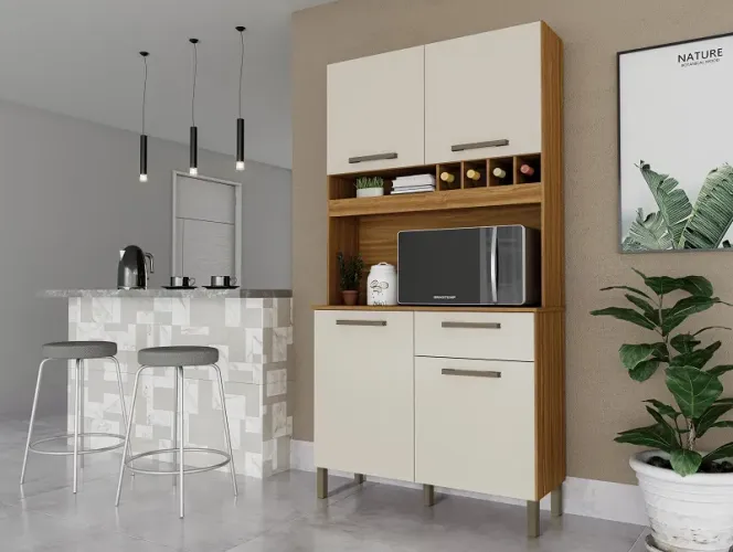 Armário de Cozinha Pinot 100% MDF, 04 Portas e 1 Gaveta - Entrega Imediata;