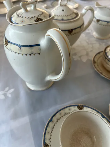 Aparelho de cha e cafe J&G Sol Meaking - porcelana inglesa filetada a ouro