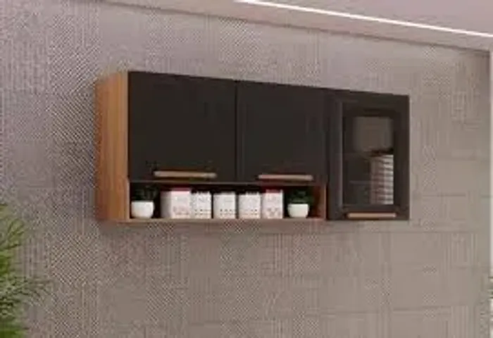 Armário Aéreo Cozinha Valencia 3Pts Vidro Fume Cinamomo.Preto Salleto - Entrega Rápida! 