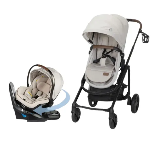 Kit Carrinho de Bebê e Bebê Conforto Rotativo 360 Travel System, Maxi-Cosi, Bege Claro