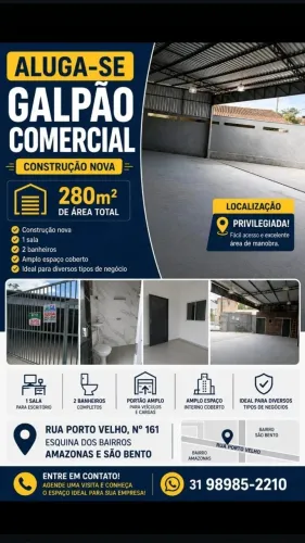 Aluga se galpão 280 metros quadrados.construcao nova ótima localização.