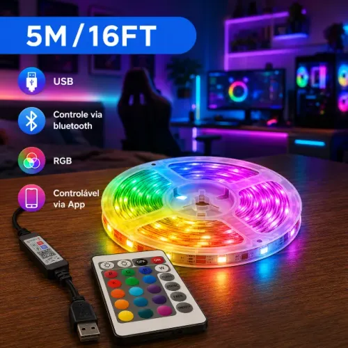 NOVA! Fita LED RGB com Bluetooth e Alimentação USB