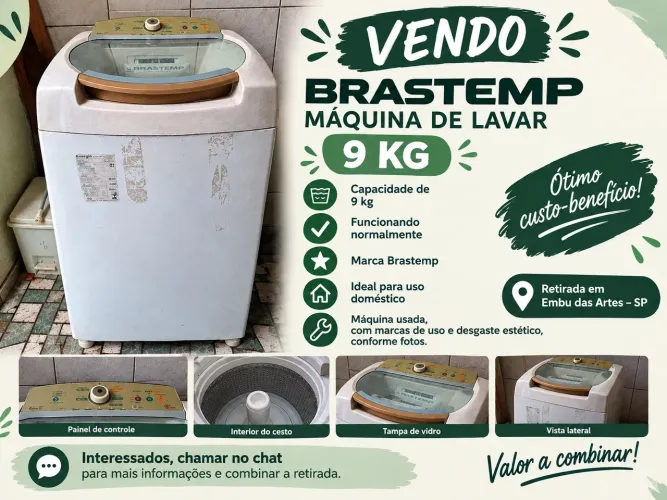 VENDO MÁQUINA DE LAVAR BRASTEMP 9 KG