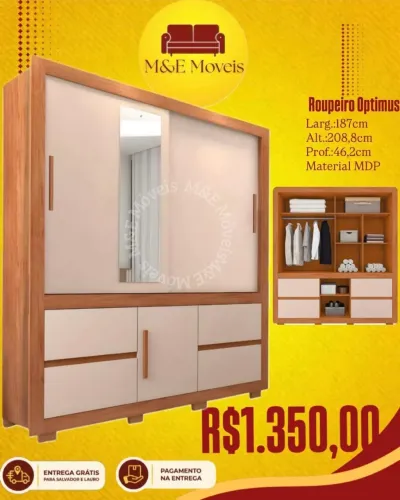 Guarda roupa porta de correr com espelho 