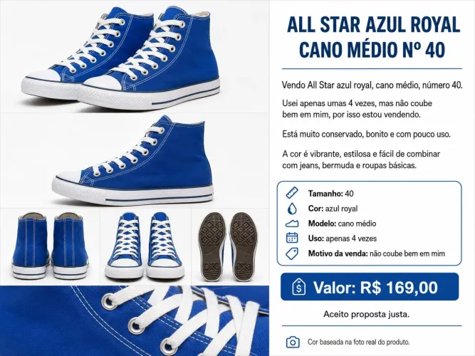 All Star Azul Escuro Cano Médio Nº 40 ? Usado Só 4 Vezes