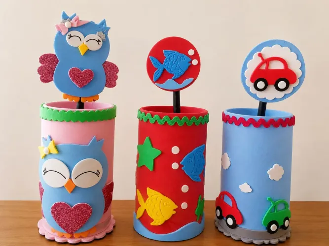 Porta lápis infantil artesanal em eva