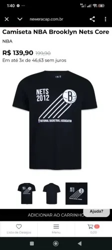 Camiseta NBA Brooklyn Nets Core Original/Nova Tam-GG