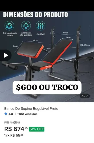 Vendo ou troco por esteira banco supino novo nunca usado .