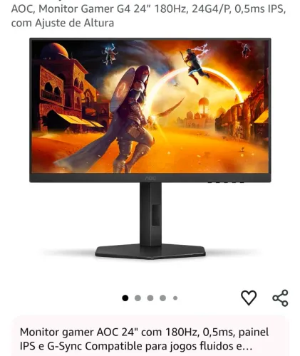 AOC, Monitor Gamer G4 24? 180Hz, 24G4/P, 0,5ms IPS, com Ajuste de Altura