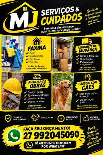 MJ Serviços & Cuidados | Faxina, Mudanças, Obras e Passeio com Cães
