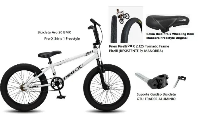 Bicicleta BMX Pro-X Série 1 Aro 20 Pneus Profissional mesa Aluminio 