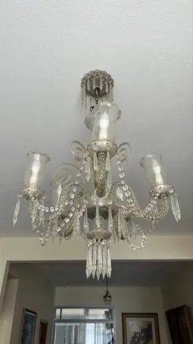 Lustre Clássico de Cristal e Vidro - 5 Braços | Elegância e Sofisticação