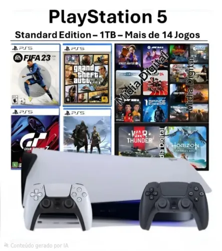 Sony Playstation5 1tb Slim Standard 2 Controles + 14 Jogos Branco 