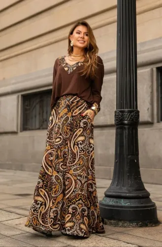 Conjunto Feminino Saia Longa e Blusa Viscolycra Luxo