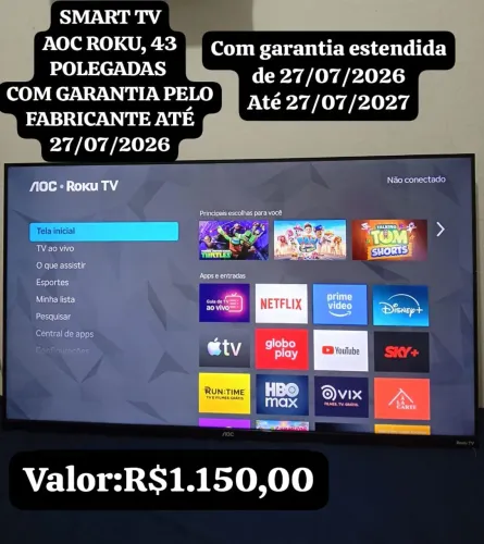 Smart Tv AOC Roku, 43 polegadas