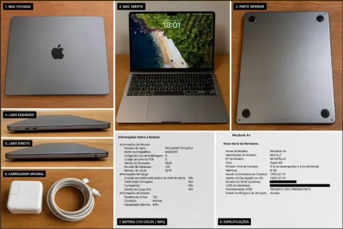 Macbook Air M2 256gb 8gb Ram Space Gray *impecável*